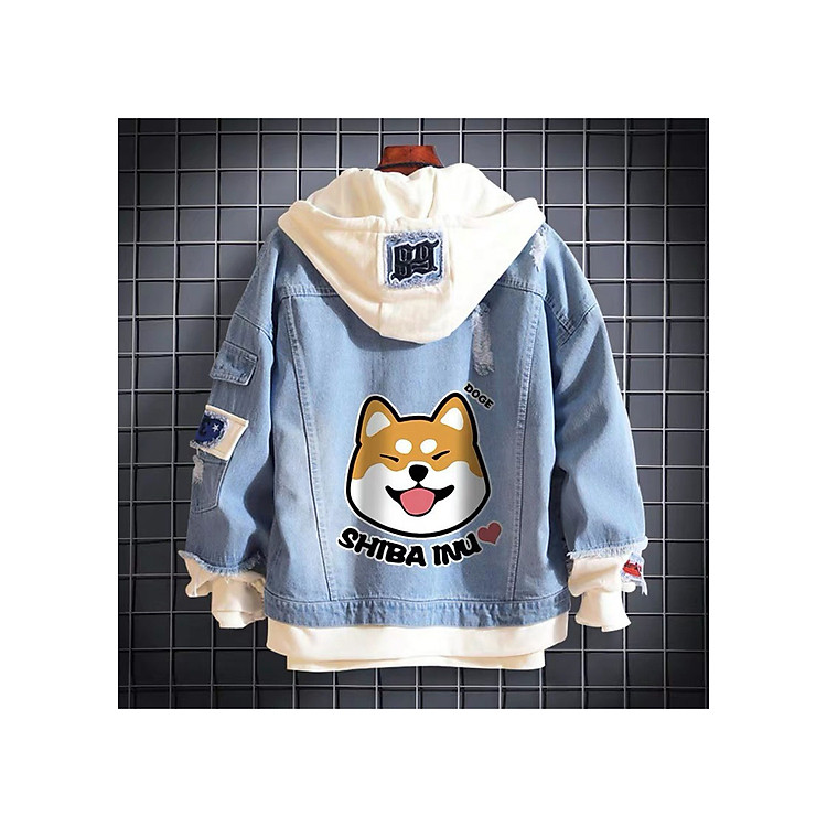 Áo khoác jeans nam in hình cún dễ thương mặt cười , áo khoác nam form vừa phối nỉ mềm co dãn lôi cuốn có mũ có 3 size Julido mẫu khoác AKJ8686 - Màu Xanh