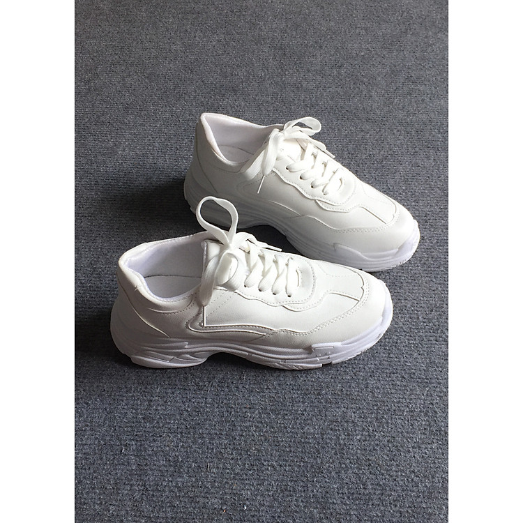 Giày Thể Thao Nữ Đế Độn 5cm Da Trắng Mềm Mịn