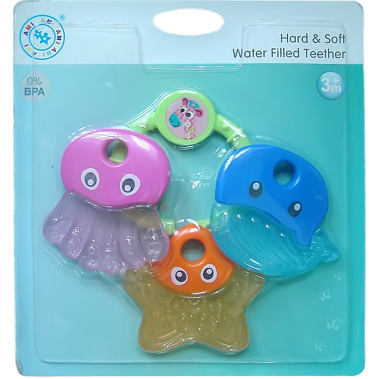 Bộ 2 sản phẩm ngặm nướu hình sinh vật biện AM33108 và xúc xắc cầm tay cho bé AM33111 - AMI Thái Lan.