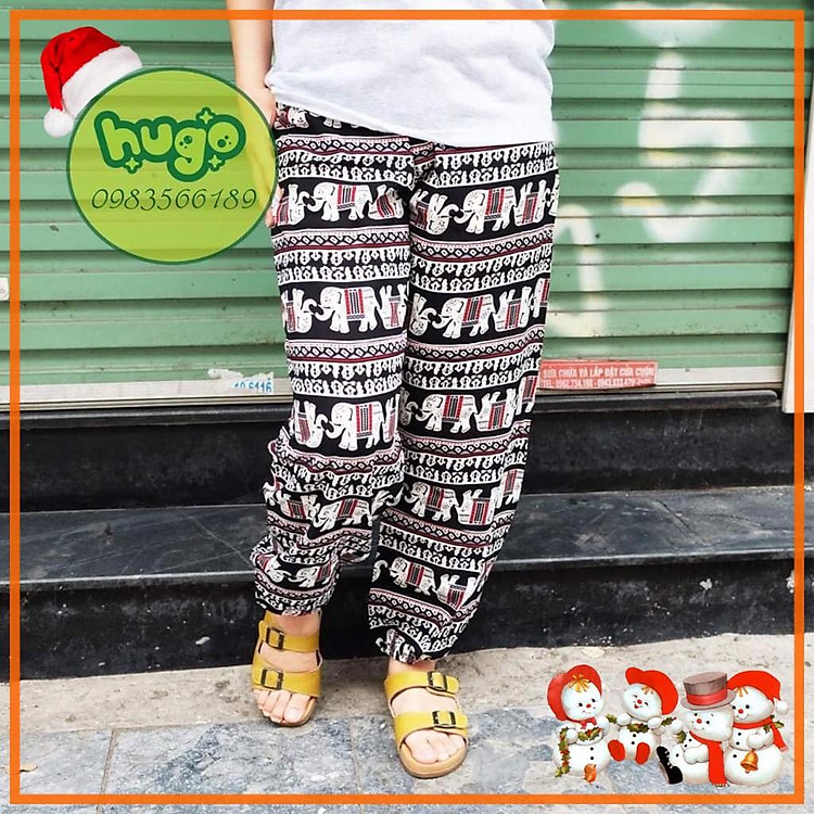 Quần lanh thổ cẩm quần alibaba nam nữ ống rộng họa tiết thổ cẩm 40 - 80kg