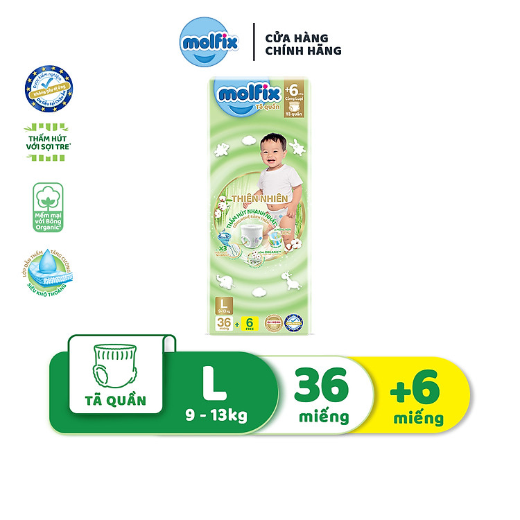 Tham Khảo tại ConCung: Tã/bỉm quần Molfix Thiên nhiên Jumbo L , nhận ngay nhiều Ưu đãi