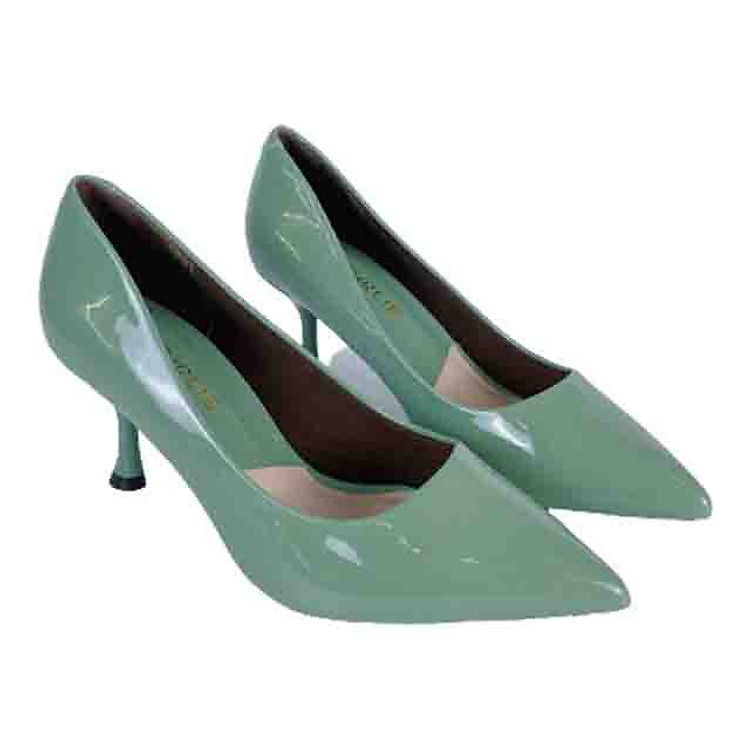 Giày cao gót nữ 7 phân đế vuông GIRLIE S36410 da bóng. Gót cách điệu thời trang 2020-2021