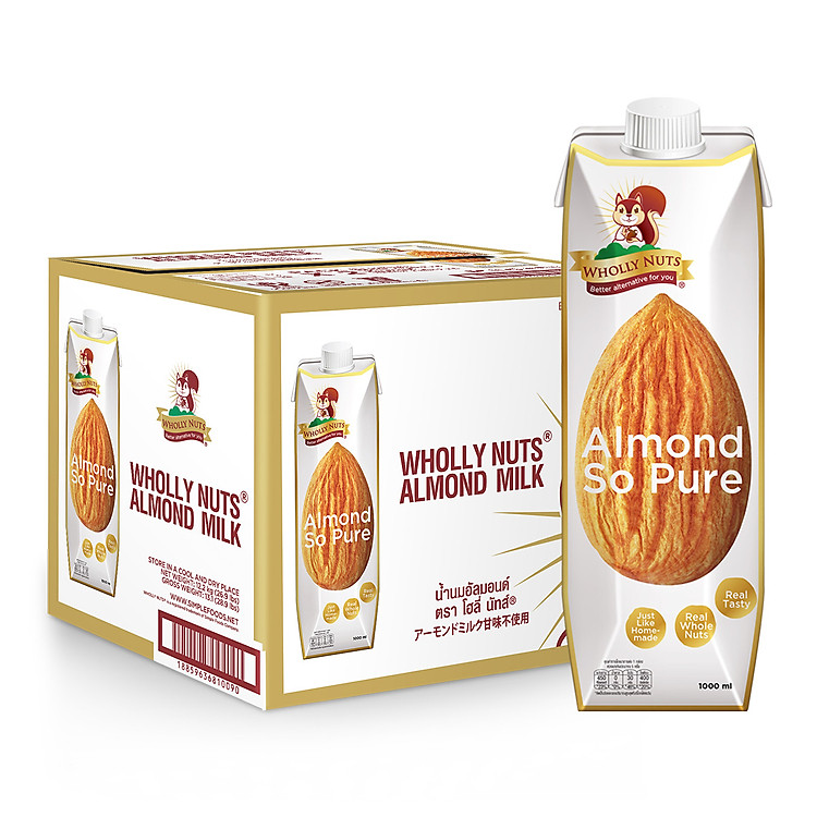 Thùng Sữa hạt Hạnh nhân Thuần khiết Wholly Nuts 137 Degrees 1L x 12 hộp