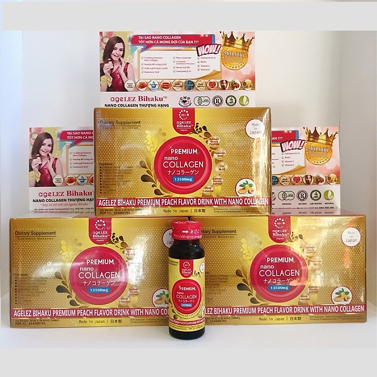 Combo 3 hộp Premium Nano Collagen Nhật Bản - 13500mg Agelez Bihaku (dạng nước)