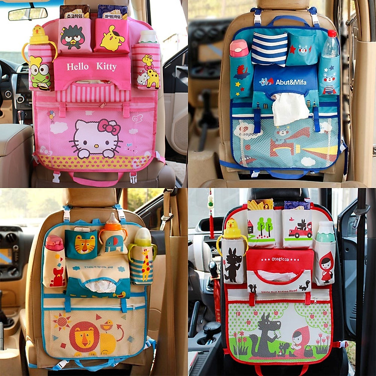 Túi treo đồ nhiều ngăn móc sau ghế ô tô, xe hơi kiểu mẫu hoạt hình dễ thương cho trẻ em