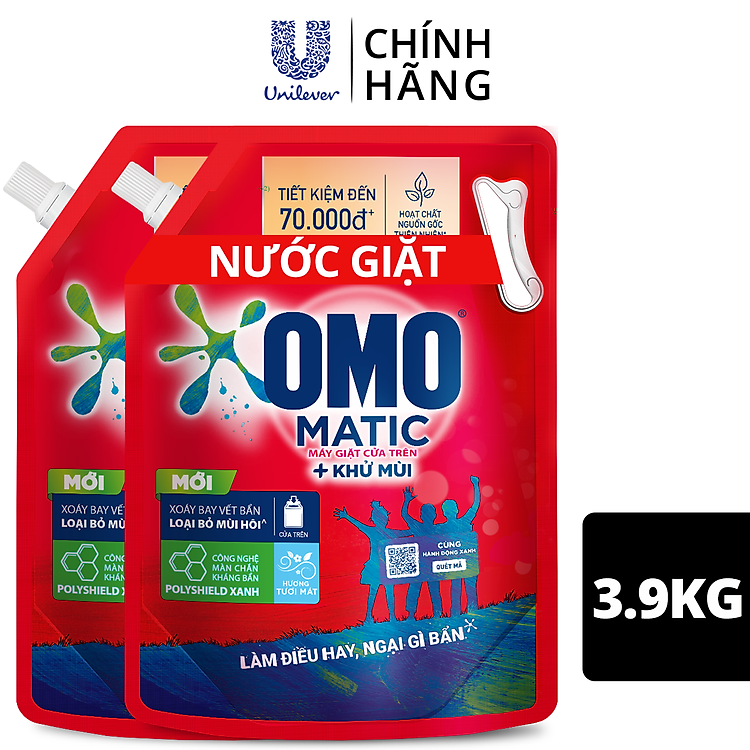 Combo 2 Túi Nước Giặt Omo Matic Cho Máy Giặt Cửa Trên Sạch Sâu Vượt Trội Khử Mùi Toàn Diện 3.7KG
