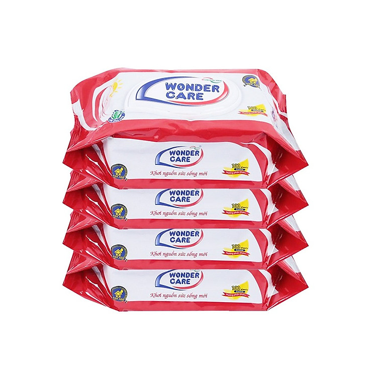Combo 4 Gói Khăn Ướt Wonder Care Hương Phấn (100 Tờ/Gói)