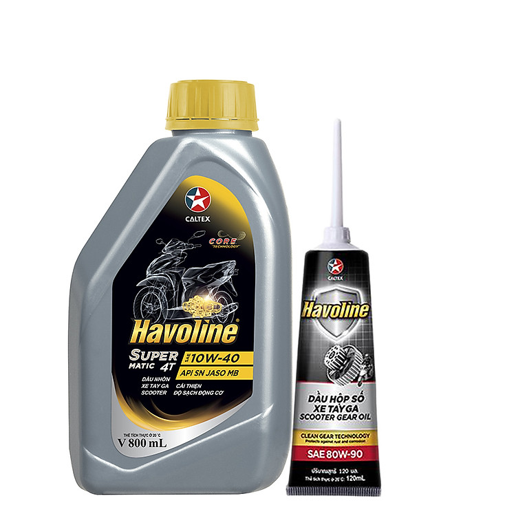 Bộ dầu nhớt xe tay ga Caltex Havoline SuperMatic 4T SAE 10W-40 800ml kèm nhớt hộp số xe tay ga