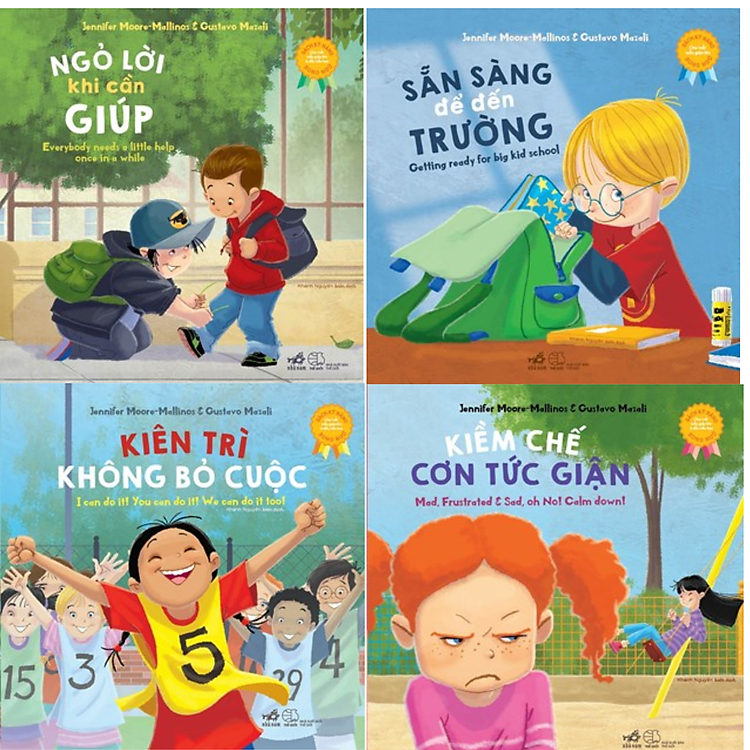 Combo 4Q Sách Kĩ Năng Song Ngữ : Sẵn Sàng Để Đến Trường + Ngỏ Lời Khi Cần Giúp + Kiềm Chế Cơn Tức Giận + Kiên Trì Không Bỏ Cuộc