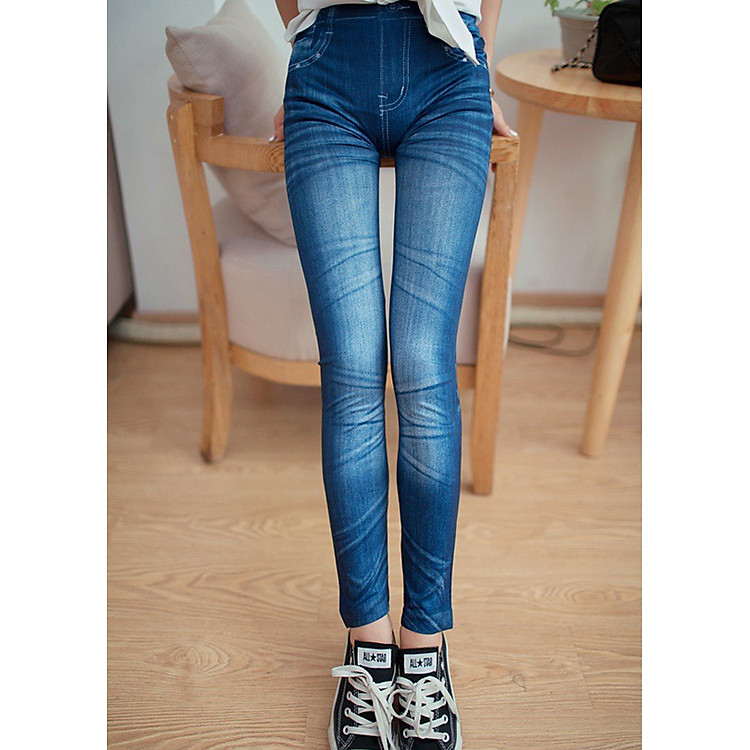 Quần legging giả jean nhăn nước MS278