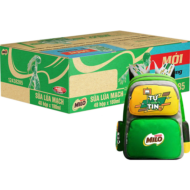 1 Thùng MILO Ít Đường (180ml x 48) + Tặng Balo MILO Tự Tin