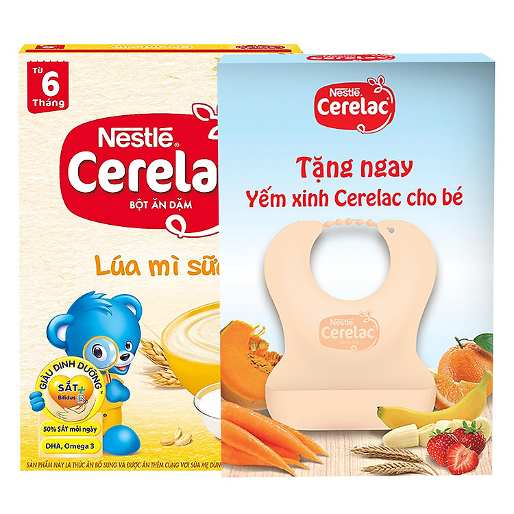 Bột Ăn Dặm Nestle Cerelac - Lúa Mì Và Sữa (200g) Tặng Kèm Yếm Ăn Cho Bé