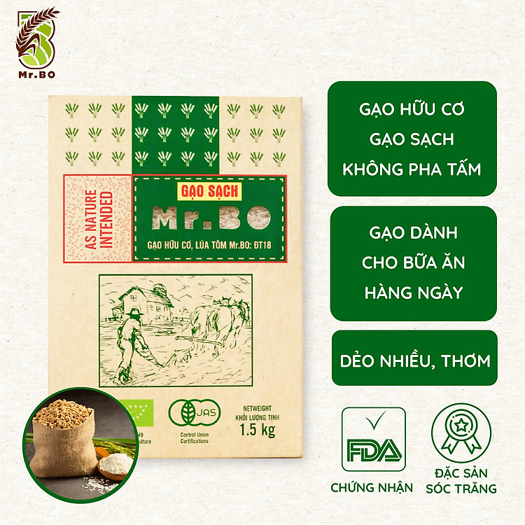 Combo 2 Gạo Hữu Cơ ĐT18 Loại Cao Cấp Hộp 1.5kg
