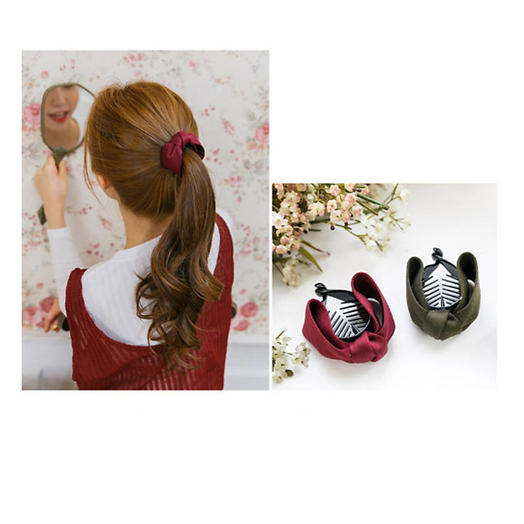 Set 2 kẹp tóc phong cách Hàn Quốc- Kẹp tóc đuôi ngựa- Bộ 2 kẹp tóc nơ xoắn, giao 2 màu khác nhau+ Tặng kèm dây cột tóc, màu ngẫu nhiên