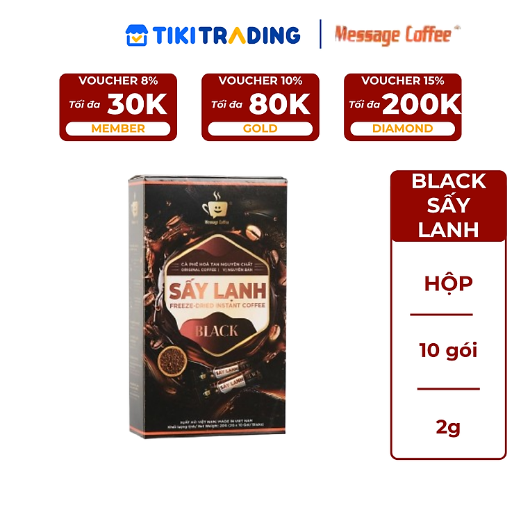 Cà Phê Hòa Tan Sấy Lạnh Black – Cốt Tinh Thể Cafe Nguyên Chất, Stick Nhỏ Tiện Lợi, Hộp 10 Gói x 2g