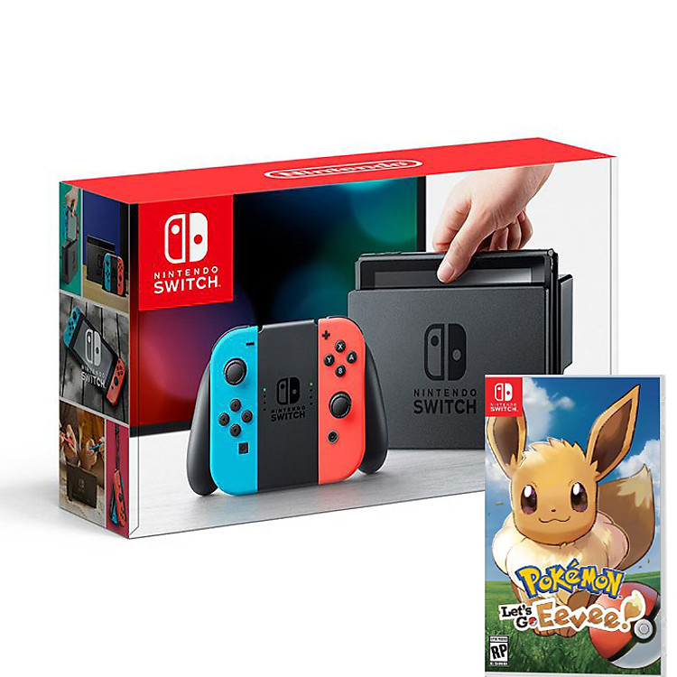 Máy Chơi Game Nintendo Switch Với Neon Blue Kèm Pokemon: Let's Go, Eevee! - Hàng Nhập Khẩu