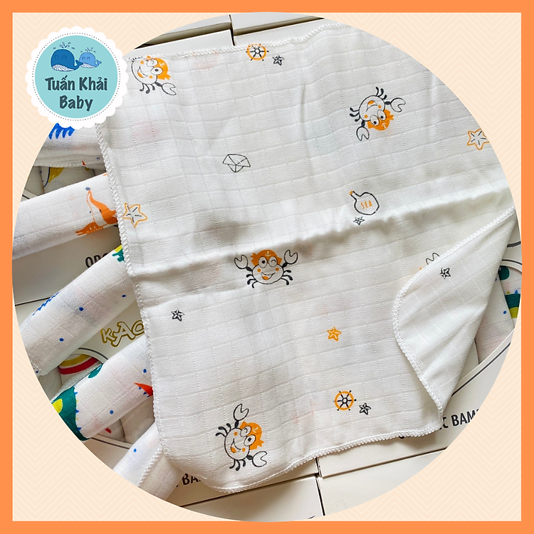1 Hộp 6 cái Khăn sữa Sợi Tre 4 Lớp Cao Cấp Kachoo Baby in hình - Kích thước 30x30cm