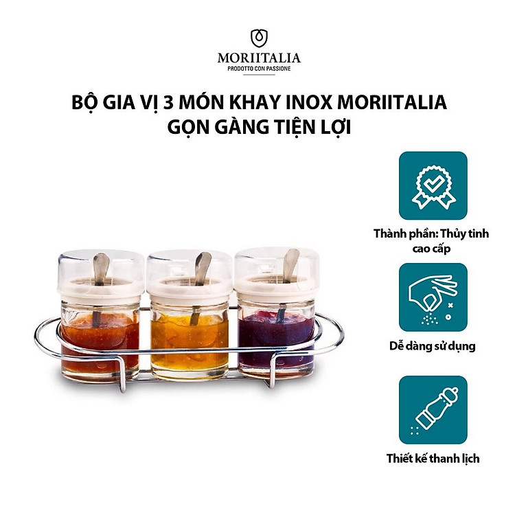 Bộ gia vị 3 món khay inox Moriitalia gọn gàng tiện lợi 6722001