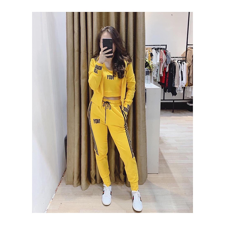combo đồ bộ nữ 3 món phong cách thể thao thêu NOY