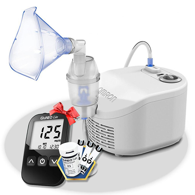 Máy xông khí dung Omron NE-C101 + Tặng máy đo đường huyết Gluneo Lite Hàn Quốc
