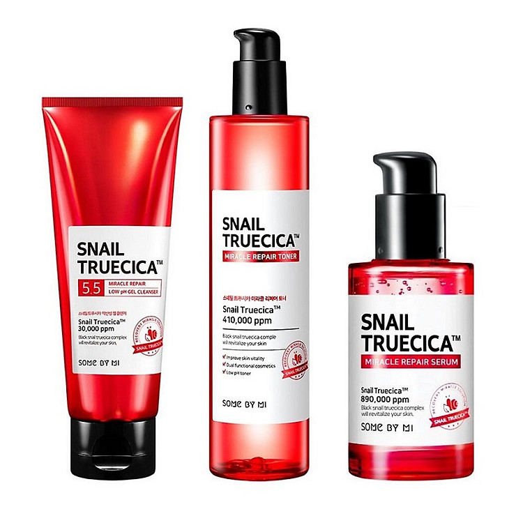 Bộ Dưỡng Da, giúp săn chắc, Phục Hồi, Cải Thiện Vết Thâm, Sẹo Some By Mi Snail Truecica Miracle Repair( SRM+TONER+SERUM)