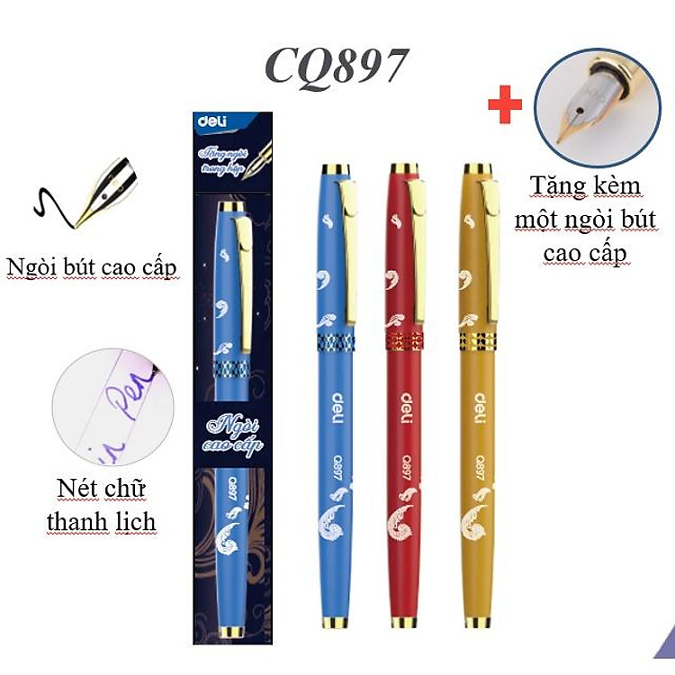 Bút máy học sinh Deli (CQ896/CQ897) kèm ngòi - Vàng - Ảnh 2