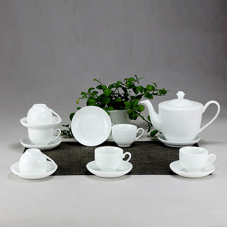 Bộ ấm chén men trắng Thiên Nga gốm sứ Bát Tràng (bộ bình uống trà, bình trà)