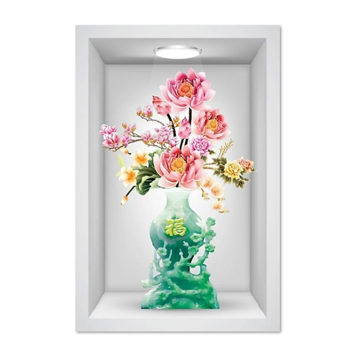 Tranh dán tường ô 3D lọ hoa đẹp 009 KT 40 x 60 cm
