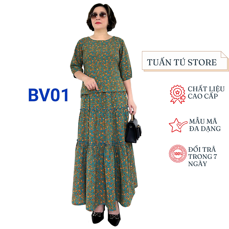 Bộ Váy Trung Niên Lụa Hàn Châu Cao Cấp - Dáng Xòe Nhẹ, Họa Tiết Tinh Tế, Phù Hợp Mọi Hoàn Cảnh - Tuấn Tú Store 68