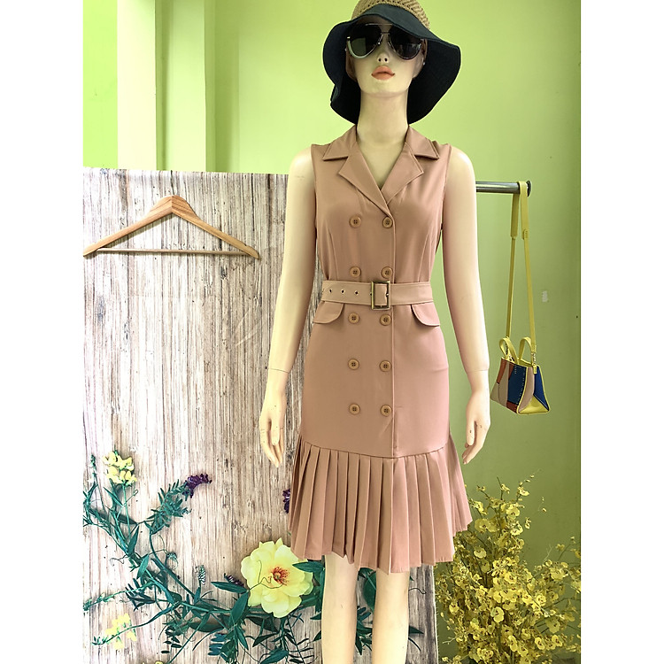 Đầm công sở, đầm dự tiệc thiết kế cổ vest lai xếp ly cực xinh