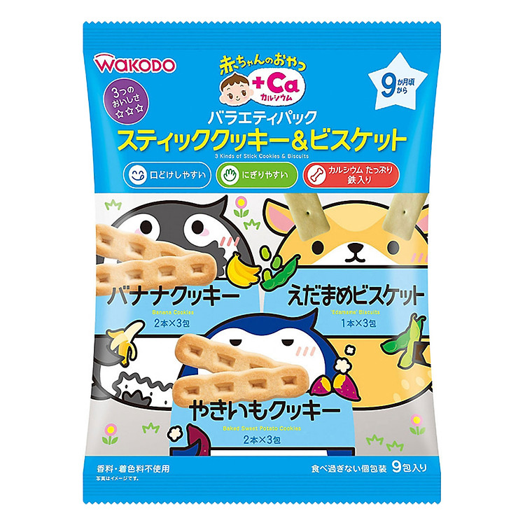 Bánh Quy Khoai Lang, Đậu Xanh, Chuối Wakodo AOP2 (9g)