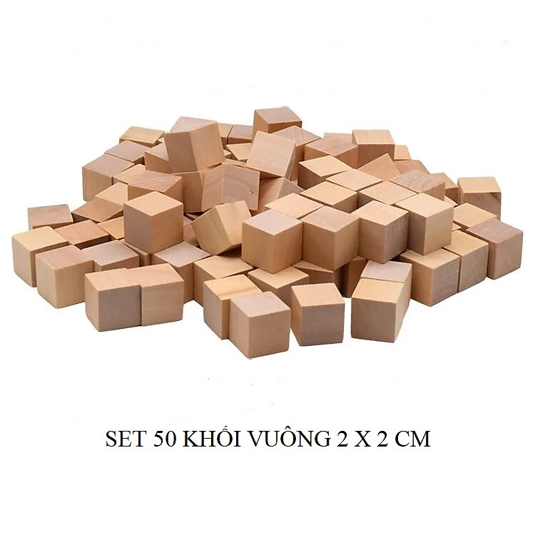 Khối lập phương gỗ, 100 khối gỗ 2 cm, khối gỗ không màu làm thủ công DIY, giáo cụ mầm non