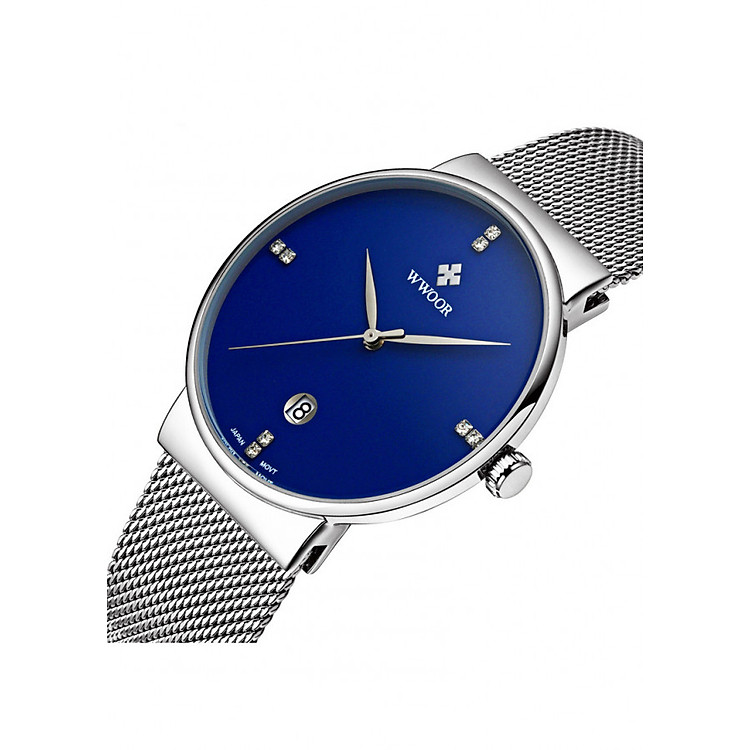 Đồng hồ nam dây thép Wwoor WR-8018 chống nước chống xước fullbox