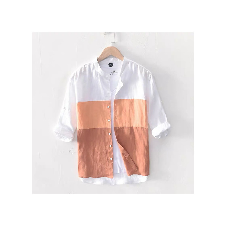 Áo sơ mi nam cổ tàu phối ba màu đũi cao cấp