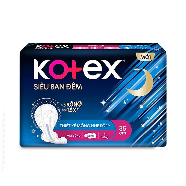 Băng Vệ Sinh Siêu Ban Đêm Kotex Style Mỏng Cánh 35CM Gói 3 Miếng