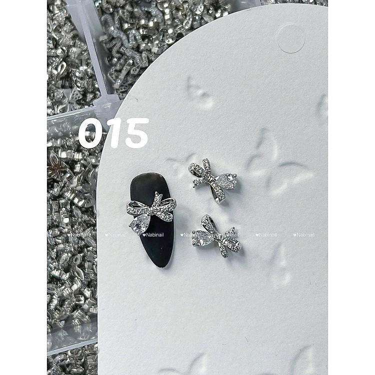 10 Chiếc Nơ Nút Lấp Lánh Charm Bạc Đính Đá Charm Trắng Hồng 3D Đinh Tán Làm Nail Siêu Xinh Mẫu Mới Nail Phương Miu Nữ Women