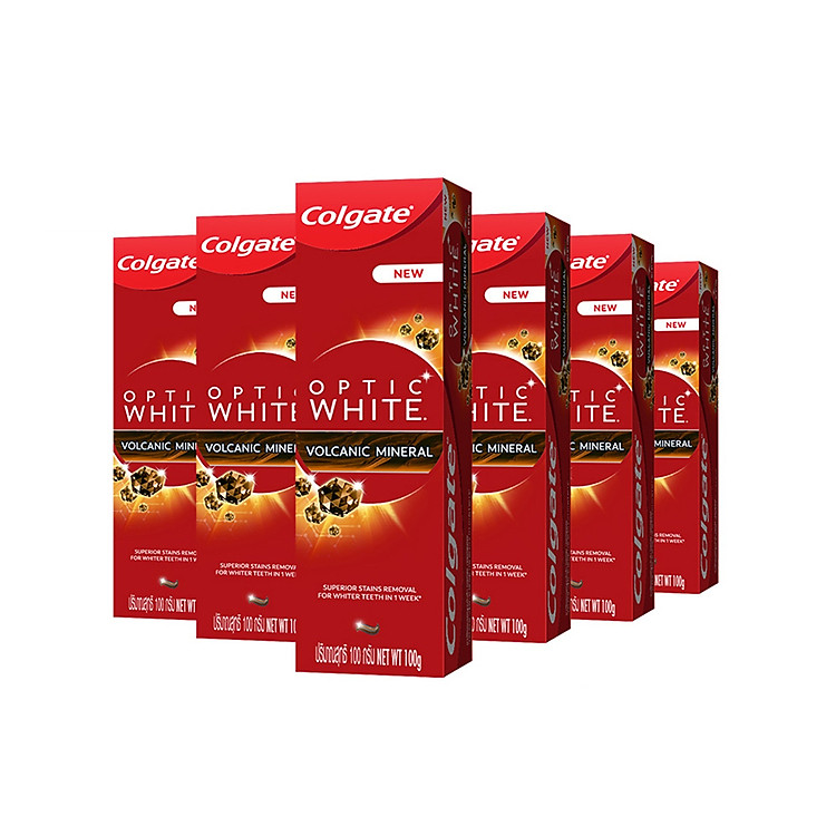 Bộ 6 kem đánh răng làm trắng sáng Colgate Optic White từ khoáng núi lửa Hàn Quốc 100g