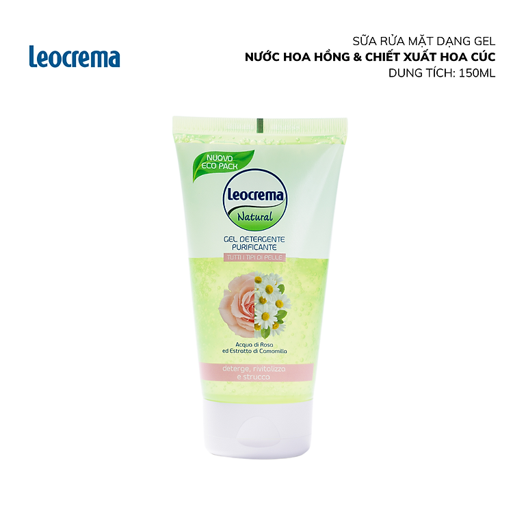 Sữa rửa mặt dạng Gel Leocrema Nước hoa hồng và Tinh chất hoa cúc 150ml