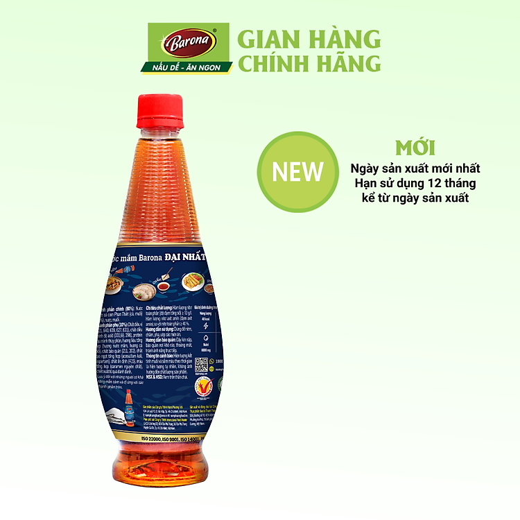 Nước Mắm Barona Đại Nhất 12 độ đạm - 900ml Tặng 1 hũ Sate Siêu Ngon 100g