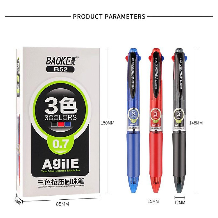 Bộ Bút Bi 3 Ngòi 3 Màu 0.7mm (12 cây) - Ảnh 3
