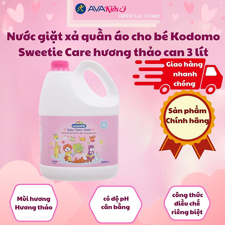 Nước giặt xả quần áo cho bé Kodomo Sweetie Care hương thảo can 3 lít