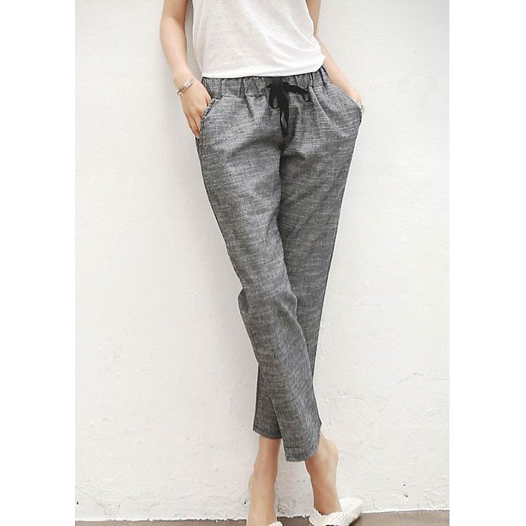 Quần baggy nữ cạp chun chất thô (Xám)