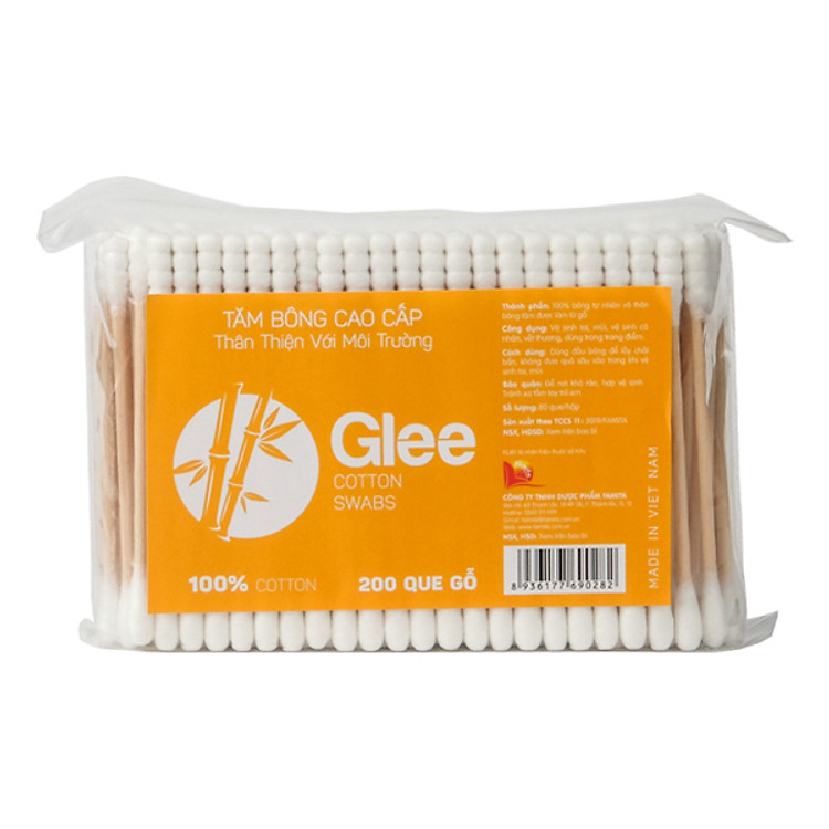 Tăm Bông Người Lớn Que Thân Gỗ Glee (Gói 200 Que)