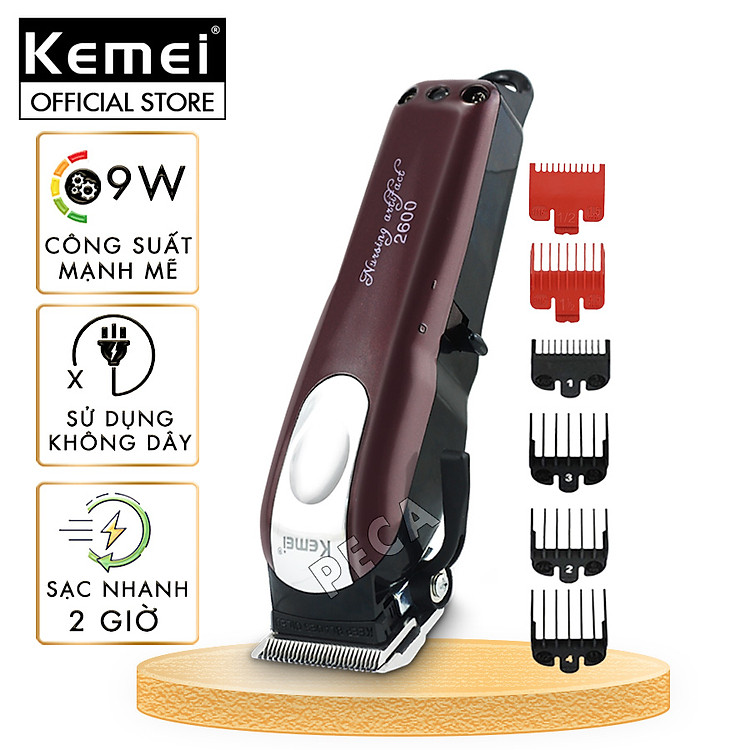 Tông đơ cắt tóc không dây Kemei KM-2600 chuyên nghiệp công suất mạnh mã 9W với pin Lithiumion siêu khủng có thể sử dụng cắm điện trực tiếp thích hợp sử dụng salon, tiệm tóc cắt...