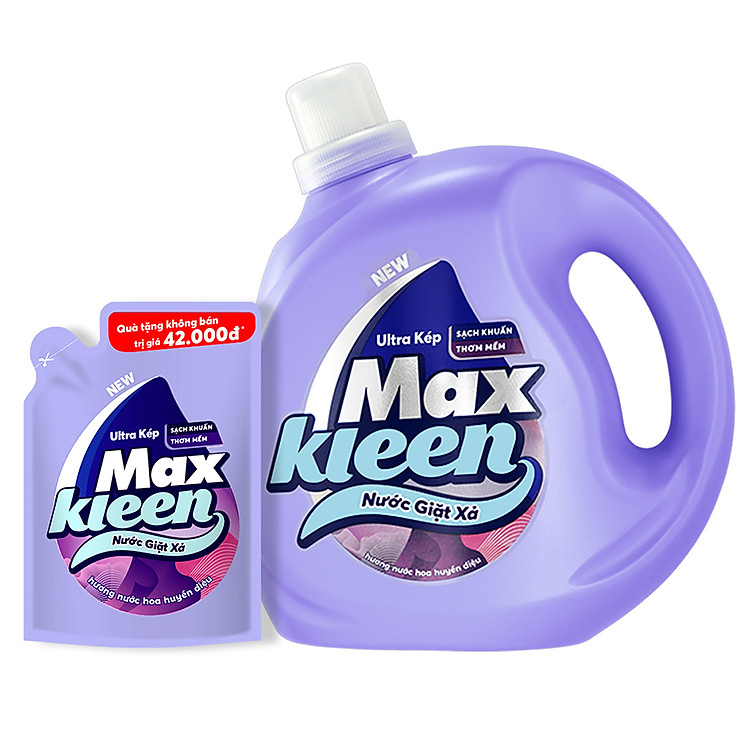 Chai Nước Giặt Xả Maxkleen Hương Nước Hoa Huyền Diệu (2.4kg) - Tặng Túi Nước Giặt Xả (600g)