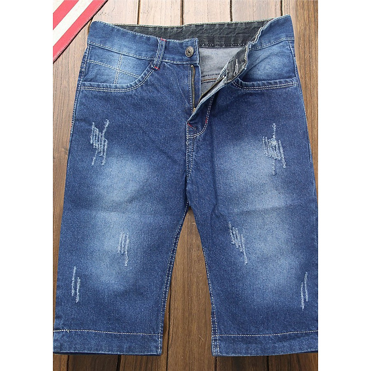 Quần short jean nam xanh cào xước Q37