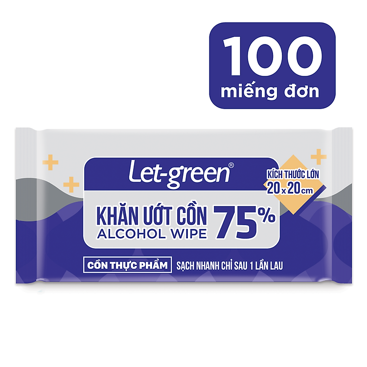 Combo 100 Gói Khăn Ướt Cồn Let-Green Miếng Đơn 1 Tờ/Gói (1 Tờ x 100)