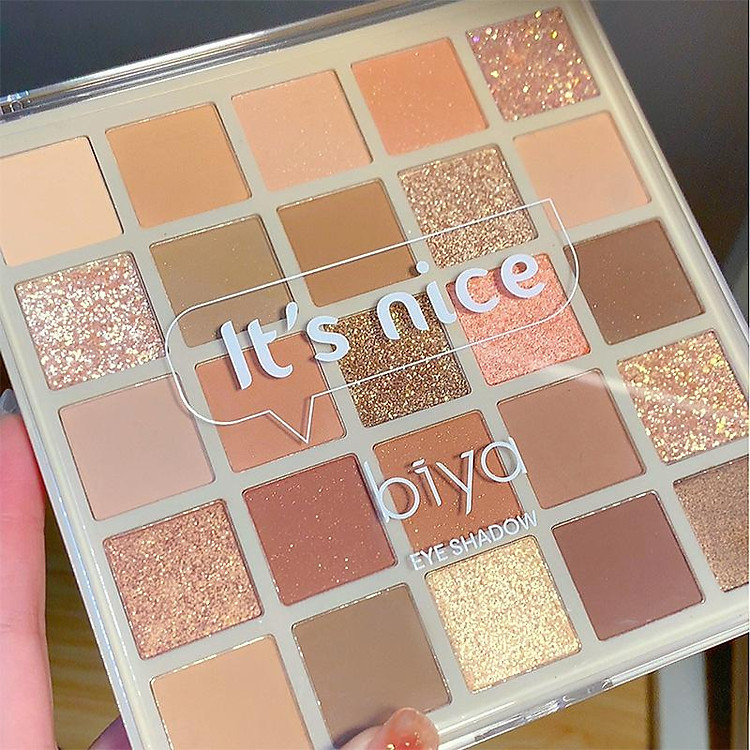 New Bảng phấn mắt 25 màu Biya Good Sunshine Matte Pearlescent Thin Sequ Milk Tea Orange Brown High Glossy Contouring All-in-One Palette