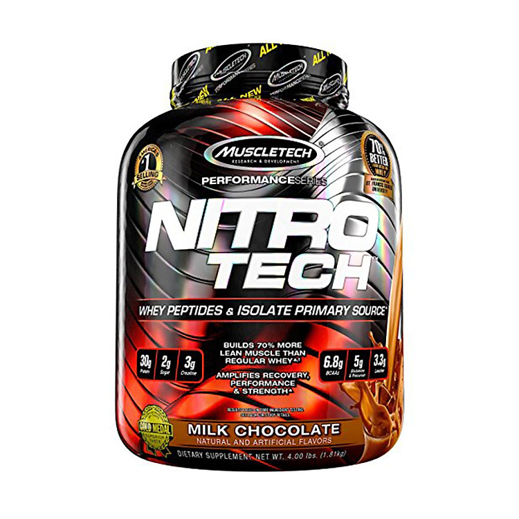 Sữa tăng cơ cao cấp Whey Protein Nitro Tech của MuscleTech hương Chocolate hộp 40 lần dùng - 4 LBS