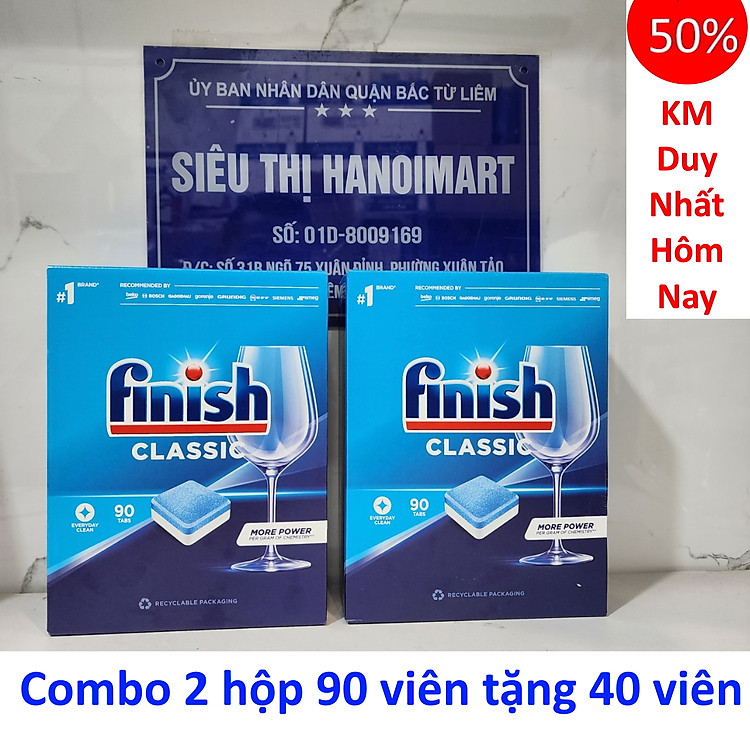 Combo 2 hộp viên rửa bát Finish 110 viên made in EU dùng cho máy rửa bát